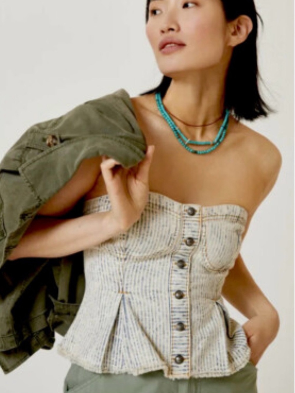Anthropologie PILCRO
Striped Button-Front Strapless Crop Corset Top